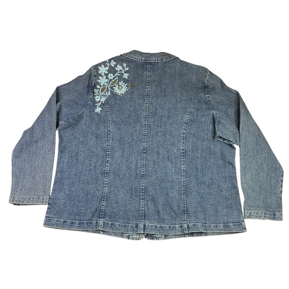 Denim 24/7 Blue Jean Jacket Blazer Long Sleeve with Embroidered Floral Design - Picture 12 of 16